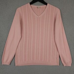 Talbots Sweater Womens Small Pink Cable Knit V Neck Lightweight Pullover Preppy